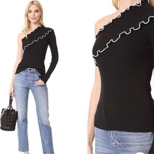 MSGM One Shoulder Ribbed Sweater Top